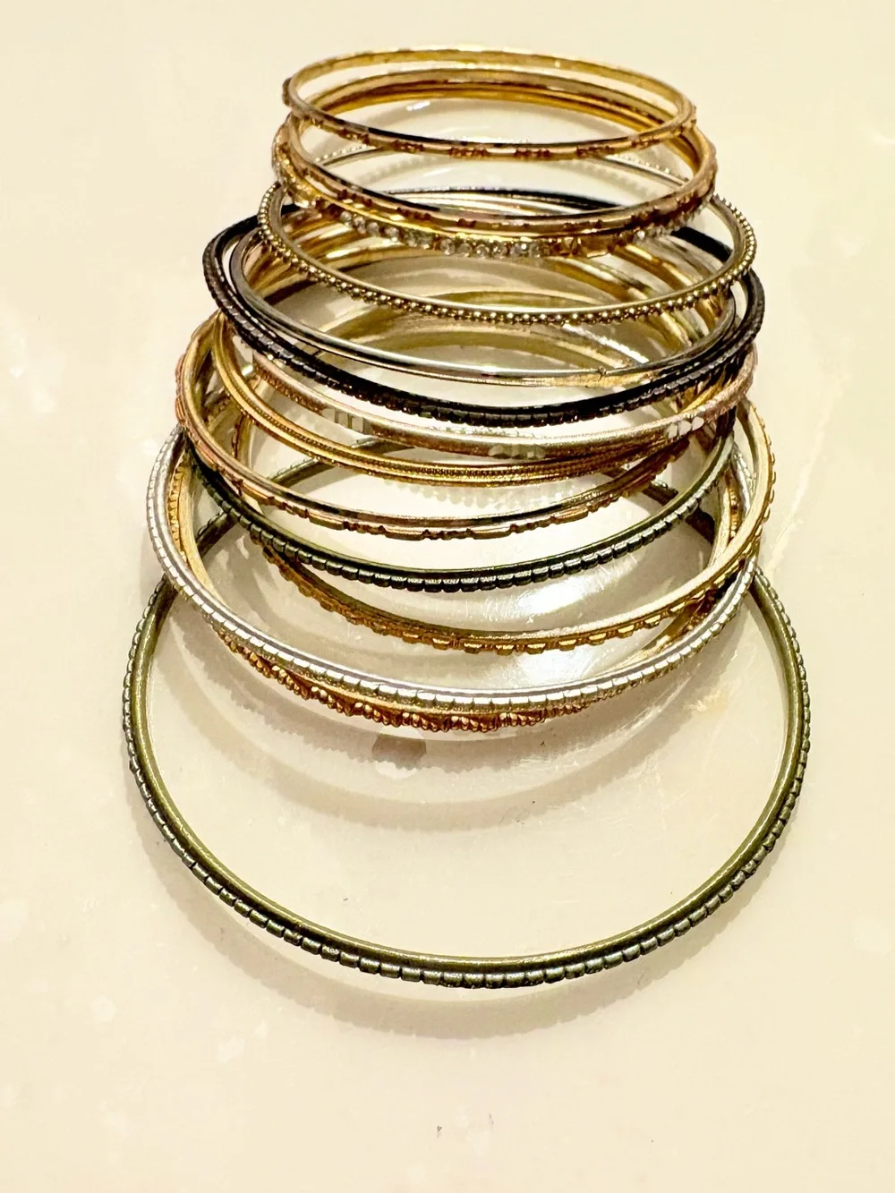Stackable Mixed-Metal Bangle Bracelet Set - Gold, Rose Gold & Silver Set of 13